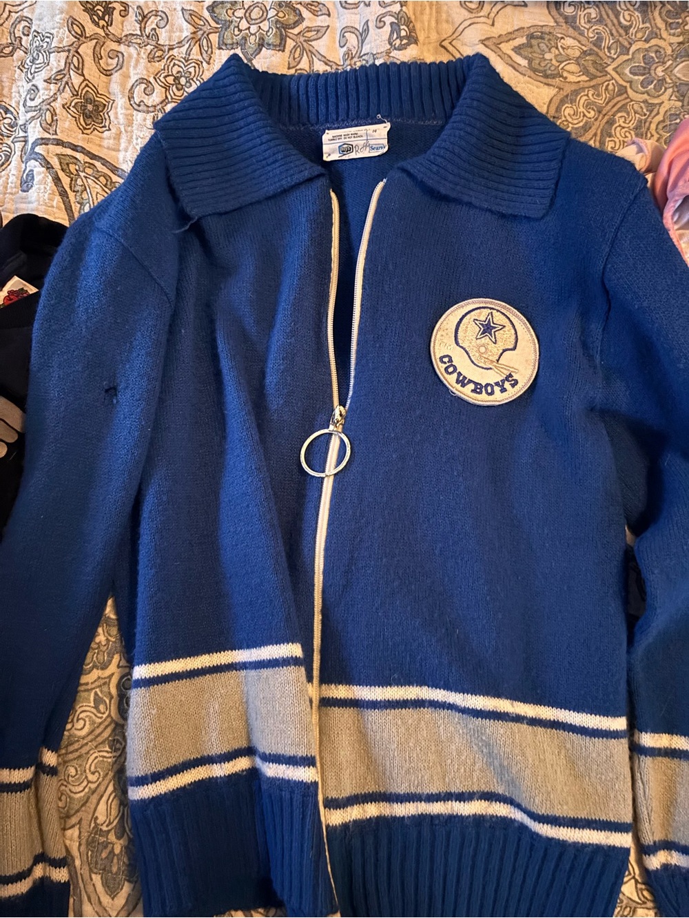 Blue Zip-Front Knit Cardigan Cowboys Size 14